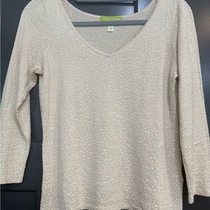 Sigrid Olsen Cream Sequin V-Neck Long Sleeve Sweater